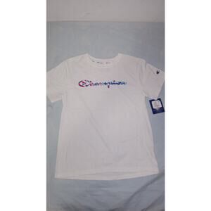 Champion The Classic Tee, White, Red White Blue Script Logo, Women's Size S, NWT